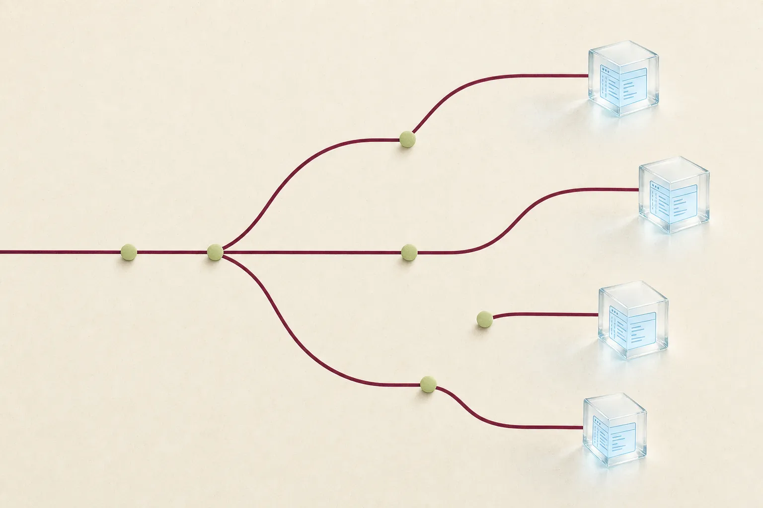 Illustration: Git-Branches, die jeweils in einer eigenen isolierten Entwicklungsumgebung münden
